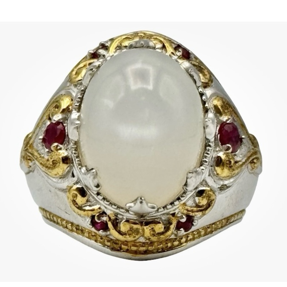 Michael Valitutti Sterling and Gold Moonstone Ring